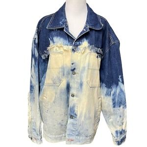 PJ Mark Industrial Vintage Denim Jacket XL Fringe Distressed Bleach 90s Coat